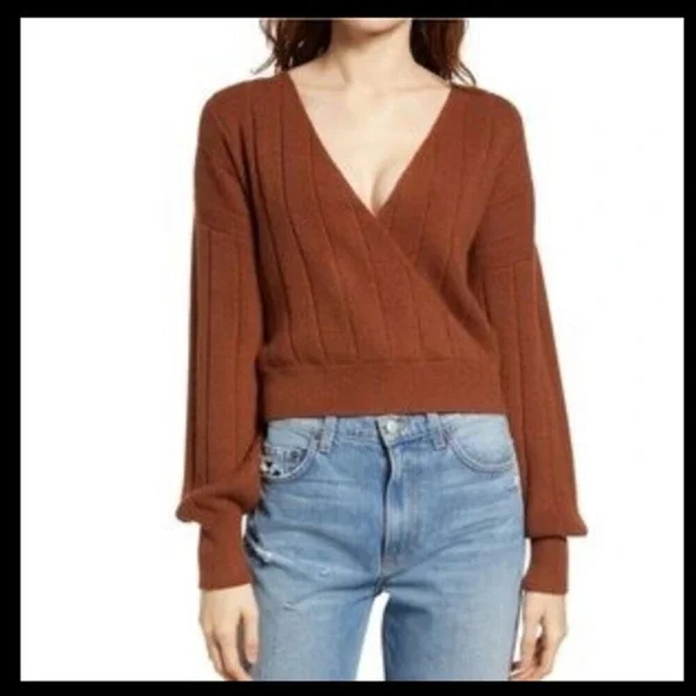 Leith Wide Rib Sweater eXTRA Large Brown Shell NWT V-Neck Surplice Faux Wrap xl
